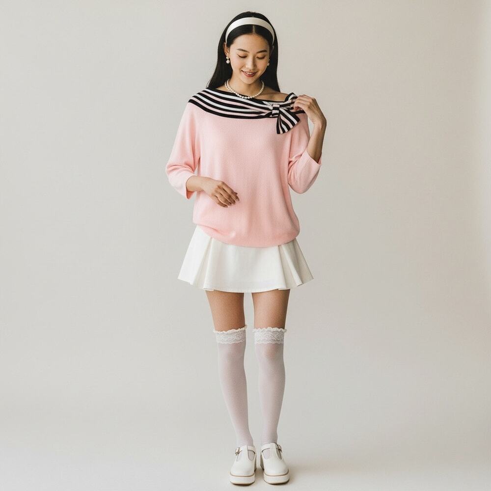 Designers Originals Coquette Aesthetic Nautical Bow Knit Sweater